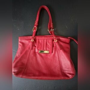The sak Merry Berry Red & gold Pebbled Leather Tote Bag Shoulder Purse